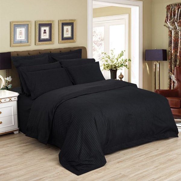 1000TC Ultra Soft Striped Duvet Doona Quilt Cover Set – KING, Black