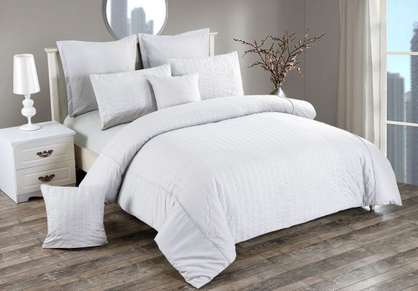 Seersucker Duvet Doona Quilt Cover Set – DOUBLE, White