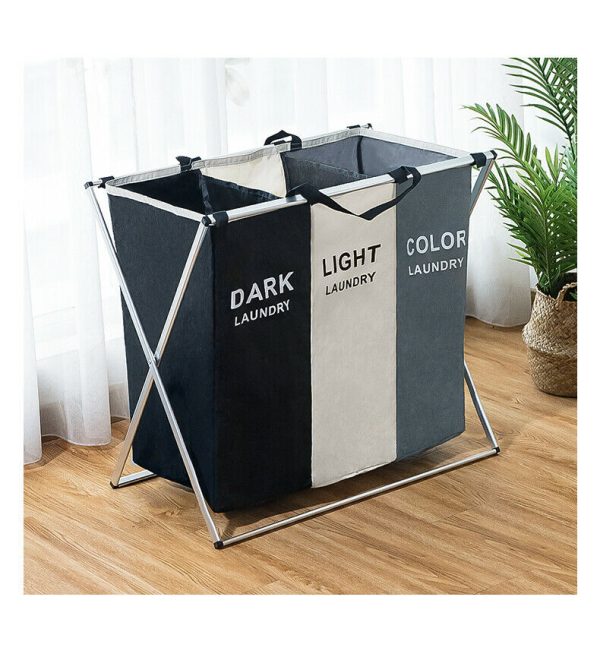 Foldable Divisional Storage Laundry Basket 3 Grid