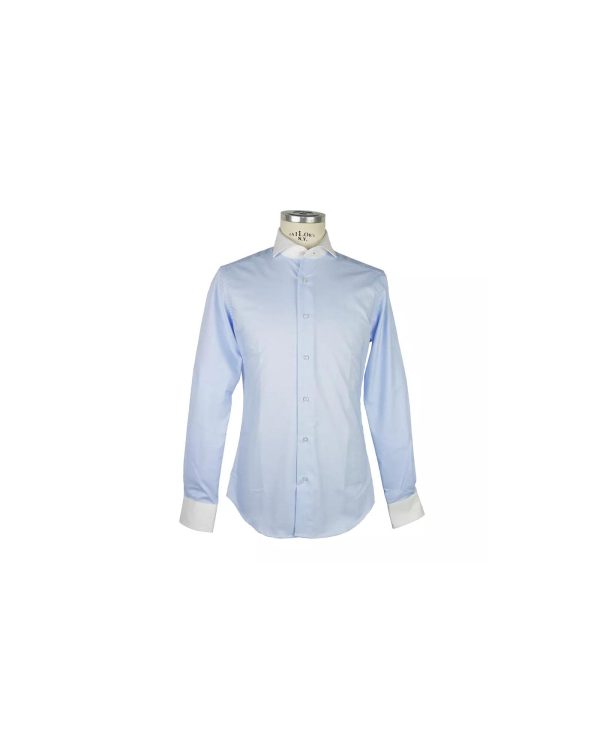 Contrast Collar Shirt with Blue Micro Squares Texture – 40 IT