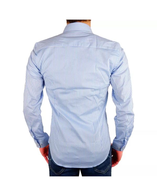 Milano Light Blue Striped Shirt – 100% Cotton – 39 IT