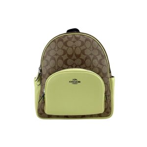 Coach Court Backpack with Signature Coated Canvas and Pebble Leather Trim One Size Women