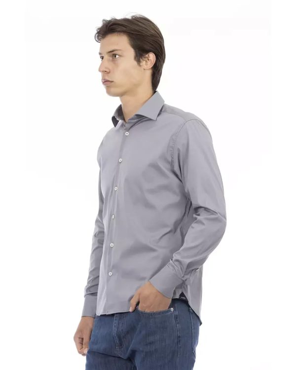 Slim Fit Button Front Shirt with Italian Collar and Logo Insert – 44 IT