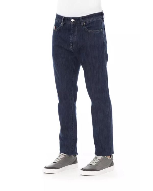 Logo Button Regular Man Jeans with Tricolor Insert and Contrast Stitching Men – W32 US