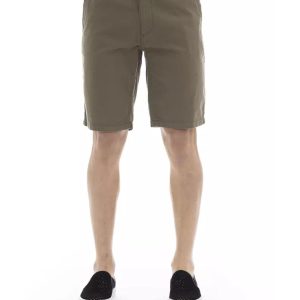 Solid Color Bermuda Shorts with Front Zipper and Button Closure Men