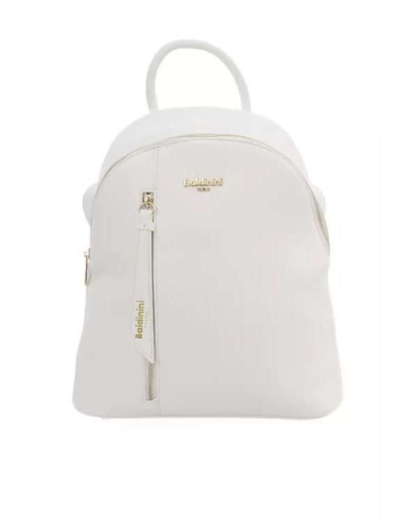 Golden Logo Zip Closure Backpack with Adjustable Straps One Size Women