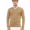 Fine Ribbed Knit V-neck Sweater with Long Sleeves – 48 IT