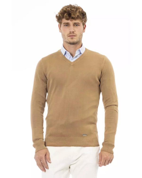 Fine Ribbed Knit V-neck Sweater with Long Sleeves – 48 IT