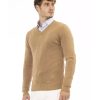 Fine Ribbed Knit V-neck Sweater with Long Sleeves – 48 IT