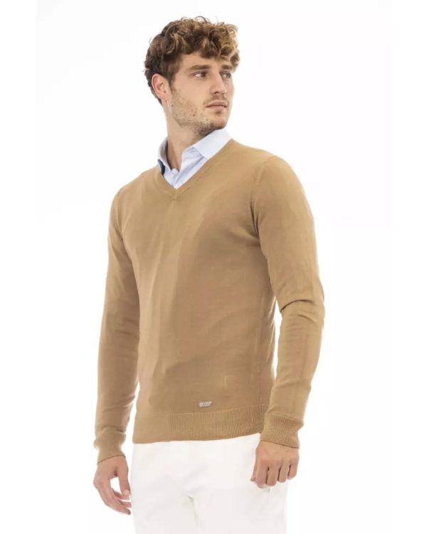 Fine Ribbed Knit V-neck Sweater with Long Sleeves – 48 IT