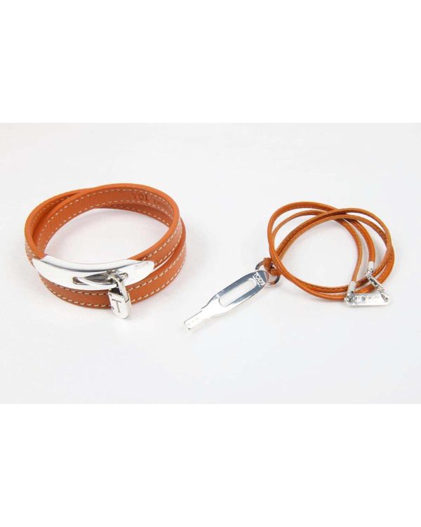 Leather and Metal Necklace and Bracelet – L