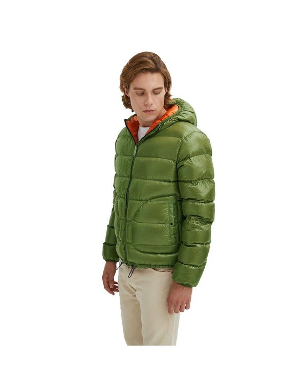 Reversible Hooded Down Jacket with Zip Closure – L