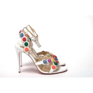 White Leather High Heels with Multi-Coloured Spot Design Women