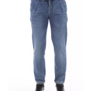 Button and Lace Closure Mens Jeans with Front and Back Pockets Men