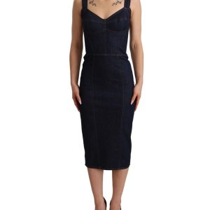 Gorgeous Dolce & Gabbana Denim Sleeveless Sheath Midi Dress 38 IT Women