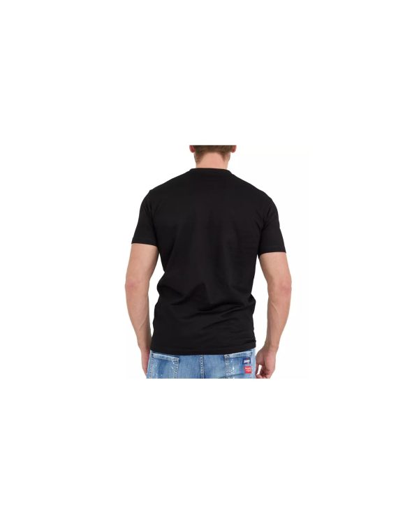 Black Cotton T-Shirt with Contrasting Logo Stamps – L