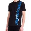 Black Cotton T-Shirt with Blue Vertical Print – L