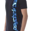 Black Cotton T-Shirt with Blue Vertical Print – L