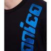 Black Cotton T-Shirt with Blue Vertical Print – L