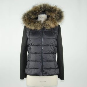 Black Fur-Trimmed Down Jacket 46 IT Women