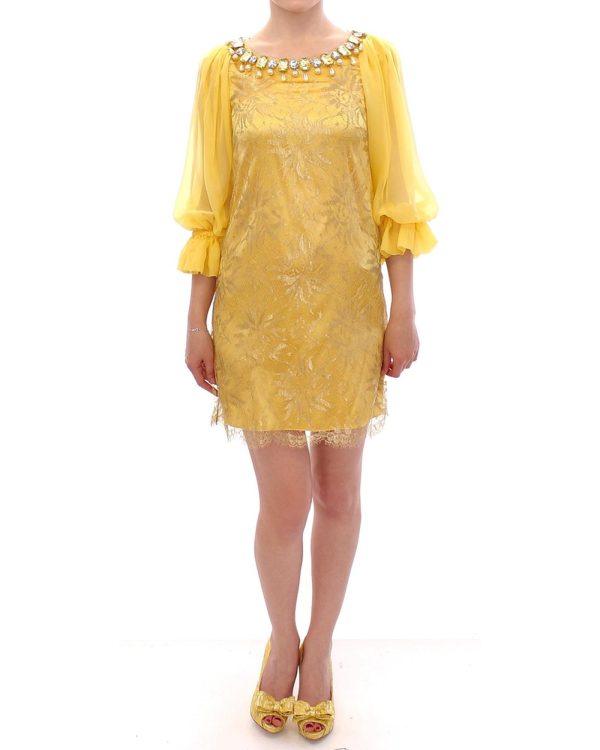 Yellow Lace Crystal Sheath Dress by Dolce & Gabbana 38 IT Women