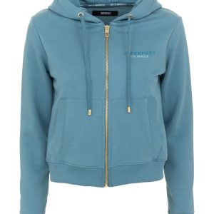 Cotton Hooded Zip-up Sweatshirt with Pockets L Women