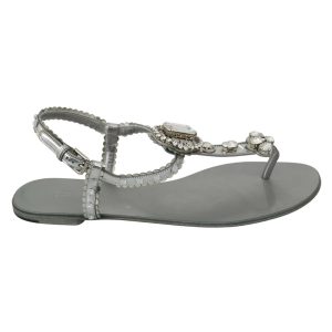 Gorgeous Dolce & Gabbana Silver Sandals with Metal Detailing and Crystals