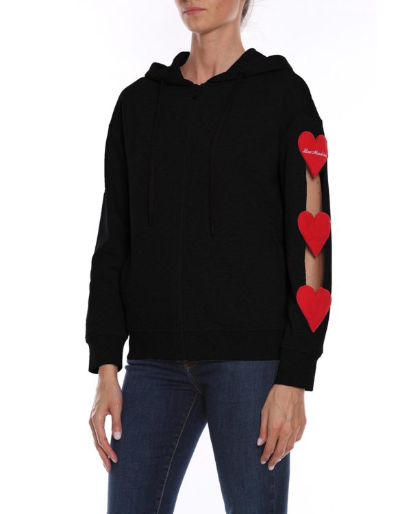 Cotton Sweatshirt with Hood and Embroidered Hearts – 42 IT