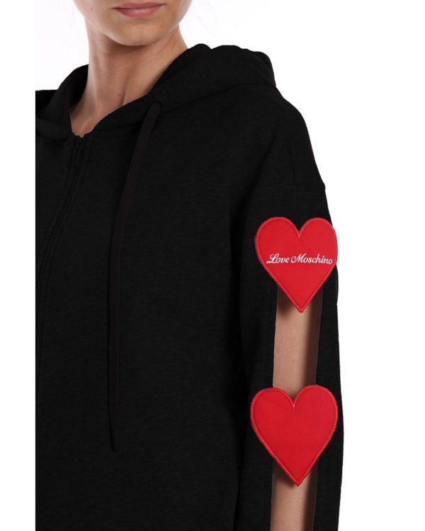 Cotton Sweatshirt with Hood and Embroidered Hearts – 42 IT