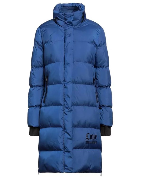 Long Down Jacket with Zip Closure and Logo Print – 40 IT