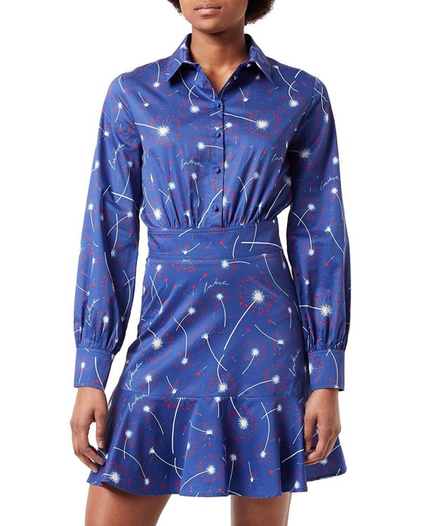 Abstract Print Shirt Collar Cotton Dress with Long Sleeves – 40 IT