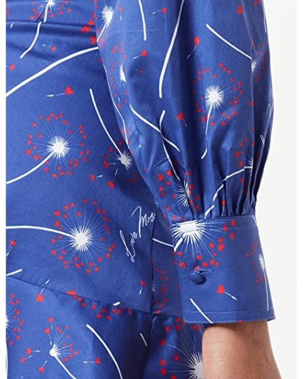 Abstract Print Shirt Collar Cotton Dress with Long Sleeves – 40 IT