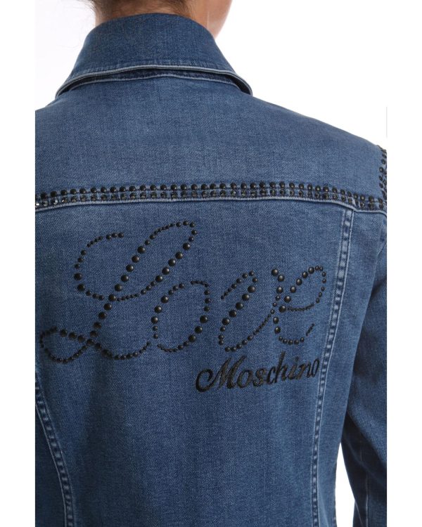 Cotton Denim Jacket with Button Closure and Decorative Beads 44 IT Women