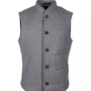 Woven Wool and Cashmere Vest with Button Closure and Multiple Pockets 48 IT Men