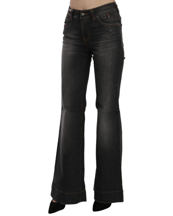 Mid Waist Flared Denim Casual Pants with Logo Details – W25 US