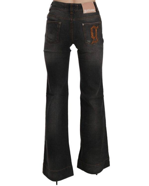 Mid Waist Flared Denim Casual Pants with Logo Details – W25 US