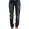 Low Waist Skinny Denim Jeans with Logo Details and Zipper Closure W26 US Women