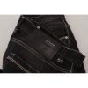 Tapered Mid Waist Black Washed Denim Jeans with Logo Details W26 US Women