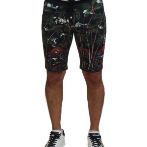 Black Volcano Print Knee Length Shorts by Dolce & Gabbana 44 IT Men