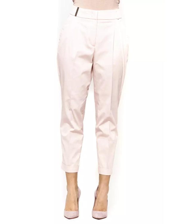 Ankle Cotton Trousers with Side and Back Pockets 42 IT Women