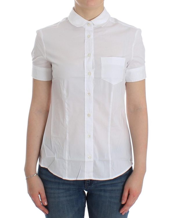 John Galliano White Cotton Stretch Shortsleeve Shirt Top Women – 40 IT