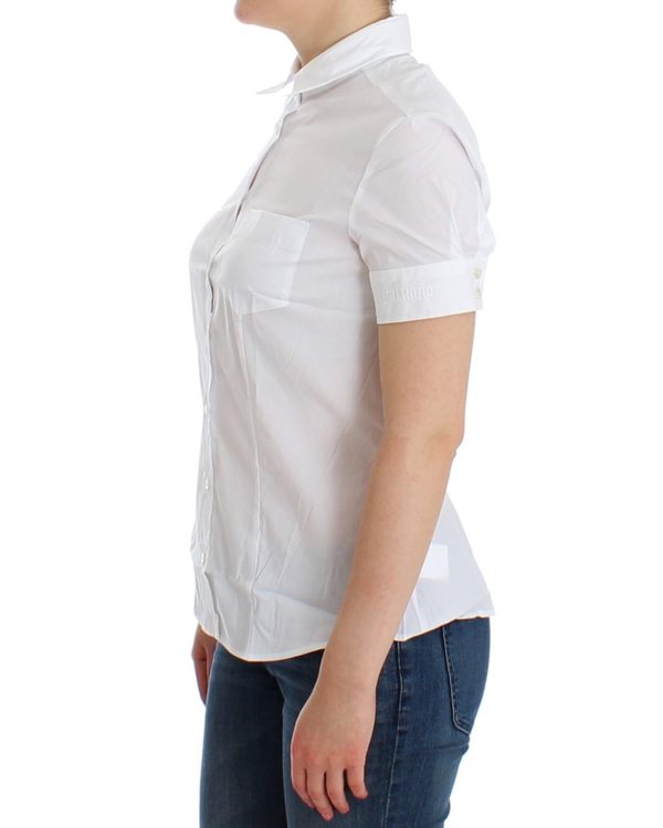 John Galliano White Cotton Stretch Shortsleeve Shirt Top Women – 40 IT