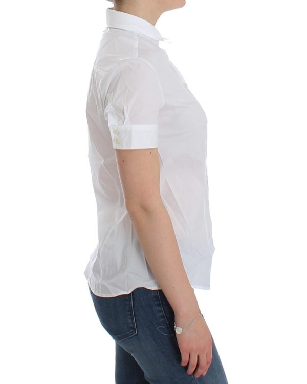 John Galliano White Cotton Stretch Shortsleeve Shirt Top Women – 40 IT