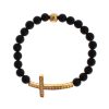 Authentic NIALAYA Bracelet with Matte Onyx Beads and CZ Diamond Cross – XS