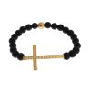 Authentic NIALAYA Bracelet with Matte Onyx Beads and CZ Diamond Cross – XS