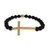 Authentic NIALAYA Bracelet with Matte Onyx Beads and CZ Diamond Cross – XS