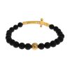 Authentic NIALAYA Bracelet with Matte Onyx Beads and CZ Diamond Cross – XS