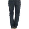 Blue Wash Crystal Heart Roses Embellished Enchanted Sicily Boyfriend Jeans 38 IT Women