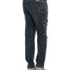 Blue Wash Crystal Heart Roses Embellished Enchanted Sicily Boyfriend Jeans 38 IT Women