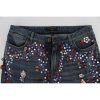 Blue Wash Crystal Heart Roses Embellished Enchanted Sicily Boyfriend Jeans 38 IT Women